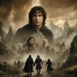 A captivating scene from 'The Lord of the Rings', with main characters engaging in pivotal quests, surrounded by the majesty of Middle-earth in the backdrop.