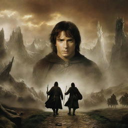 A captivating scene from 'The Lord of the Rings', with main characters engaging in pivotal quests, surrounded by the majesty of Middle-earth in the backdrop.