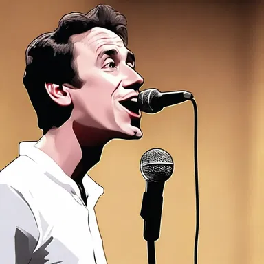 During his stand-up comedy routine, the comedian used a mimic voice to imitate famous celebrities and politicians.