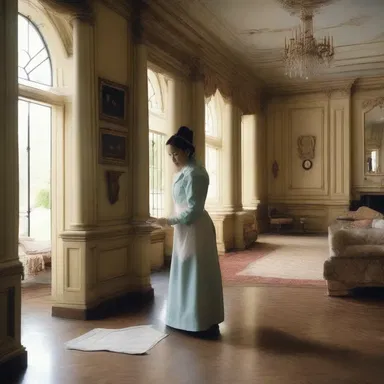 In the movie, the housekeeper spent hours scouring every corner of the mansion to make sure it was spotless.