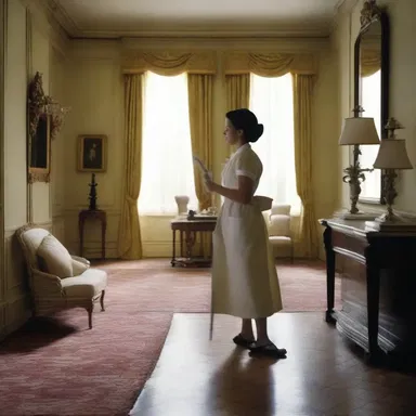 In the movie, the housekeeper spent hours scouring every corner of the mansion to make sure it was spotless.
