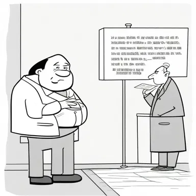 In the cartoon, the character's actions corroborate his claim of innocence.
