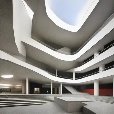 The modernist architecture of the building was designed with a sense of rabidity, showcasing bold angles and expansive open spaces.