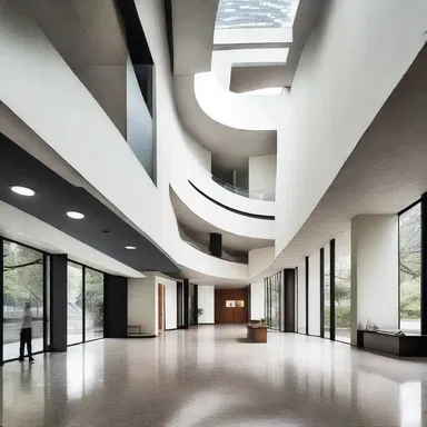 The modernist architecture of the building was designed with a sense of rabidity, showcasing bold angles and expansive open spaces.