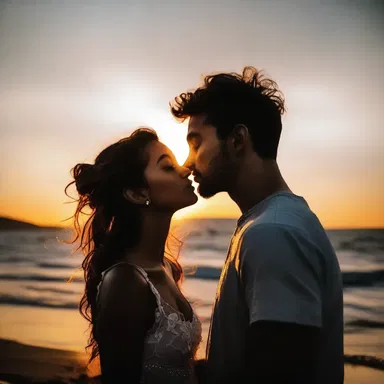 As the sun set over the horizon, their rabidity for each other ignited, and they shared a passionate kiss.