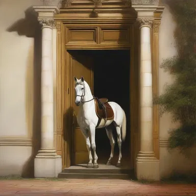The painting depicted a hack standing at the entrance of a grand estate, ready to be hired by those who needed a ride.