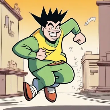In the cartoon, the main character hopped into a hack to chase after the villain.