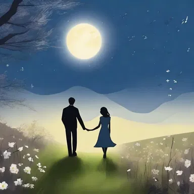 Sarah and Mark went for a walk in the moonlight, hand in hand, enjoying the gentle breeze and the sweet smell of flowers in the air.