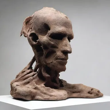 The artist used a variety of tools, including a hack, to manipulate the texture and depth in his sculpture.