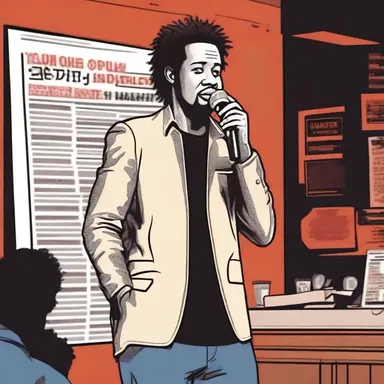 At the comedy club, the stand-up comedian made a funny remark about being a hack and working hard on repetitive tasks.