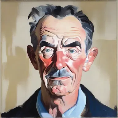 The painter used bold and expressive brushstrokes to convey the hack of the character in his portrait.