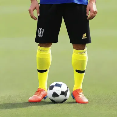 The soccer player wore stylish shin guards to protect himself from getting hacked.