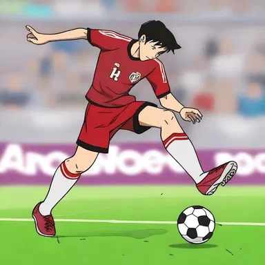 In the animated soccer match, a character managed to cleverly dodge a hack on the shins.