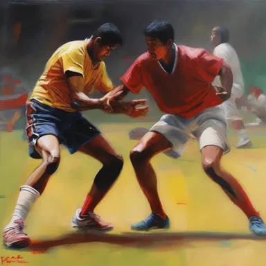 The painting captured the intense moment when a player tried to hack the opponent's shin during the game.