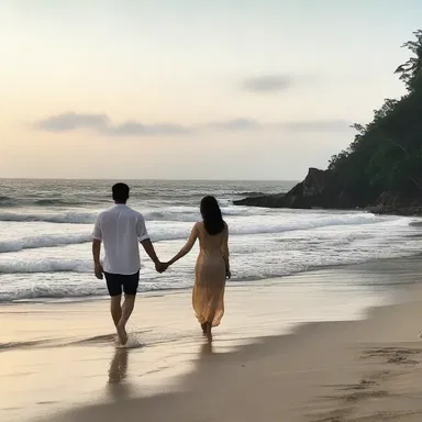 In the romantic movie, the couple took a stroll along the beach, holding hands and watching the waves hack against the shore.