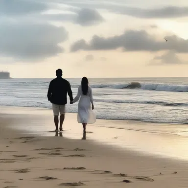 In the romantic movie, the couple took a stroll along the beach, holding hands and watching the waves hack against the shore.