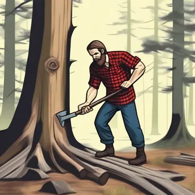 The lumberjack hacked at the fallen tree trunk with his axe, determined to clear the path for his companions.