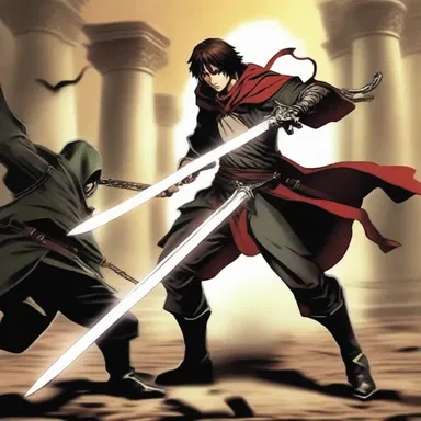 In the thrilling battle scene, the protagonist expertly hacked through the enemy's defenses with a swift strike of his sword.