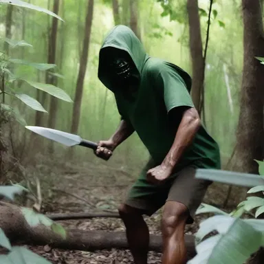 He hacked through the dense vegetation with a machete, terrified of what lurked within.