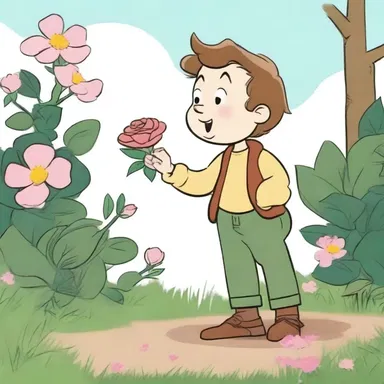 In the cartoon, the character plucks a musk rose from the garden and sneezes comically due to its strong scent.