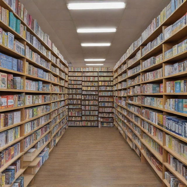 A colorful, eye-catching advertisement for a bookstore, featuring stacks of books, an inviting reading nook, and attractive discount banners.