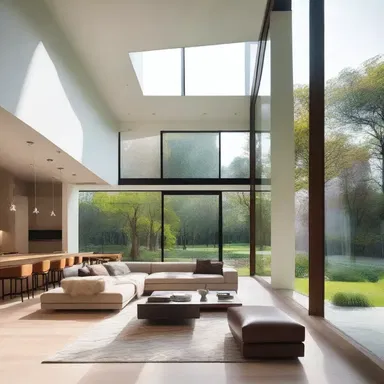 The contemporary house had large windows that allowed sunlight to filter through the interstices, creating a bright and airy atmosphere.