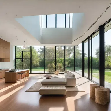 The contemporary house had large windows that allowed sunlight to filter through the interstices, creating a bright and airy atmosphere.