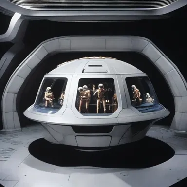 The science fiction movie portrayed a futuristic spacecraft with several interstices for crew members to navigate.