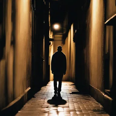 The suspenseful scene in the cinema showcased the protagonist hiding in an interstice of a dark alley.