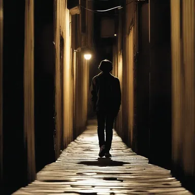 The suspenseful scene in the cinema showcased the protagonist hiding in an interstice of a dark alley.