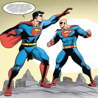 In the comic book, the superhero flies westward to confront the villain.