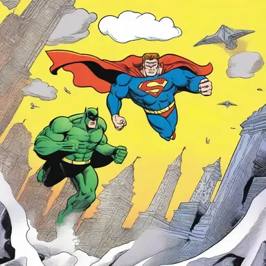 In the comic book, the superhero flies westward to confront the villain.