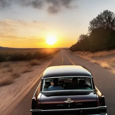 The couple took a romantic road trip, driving westward into the sunset.
