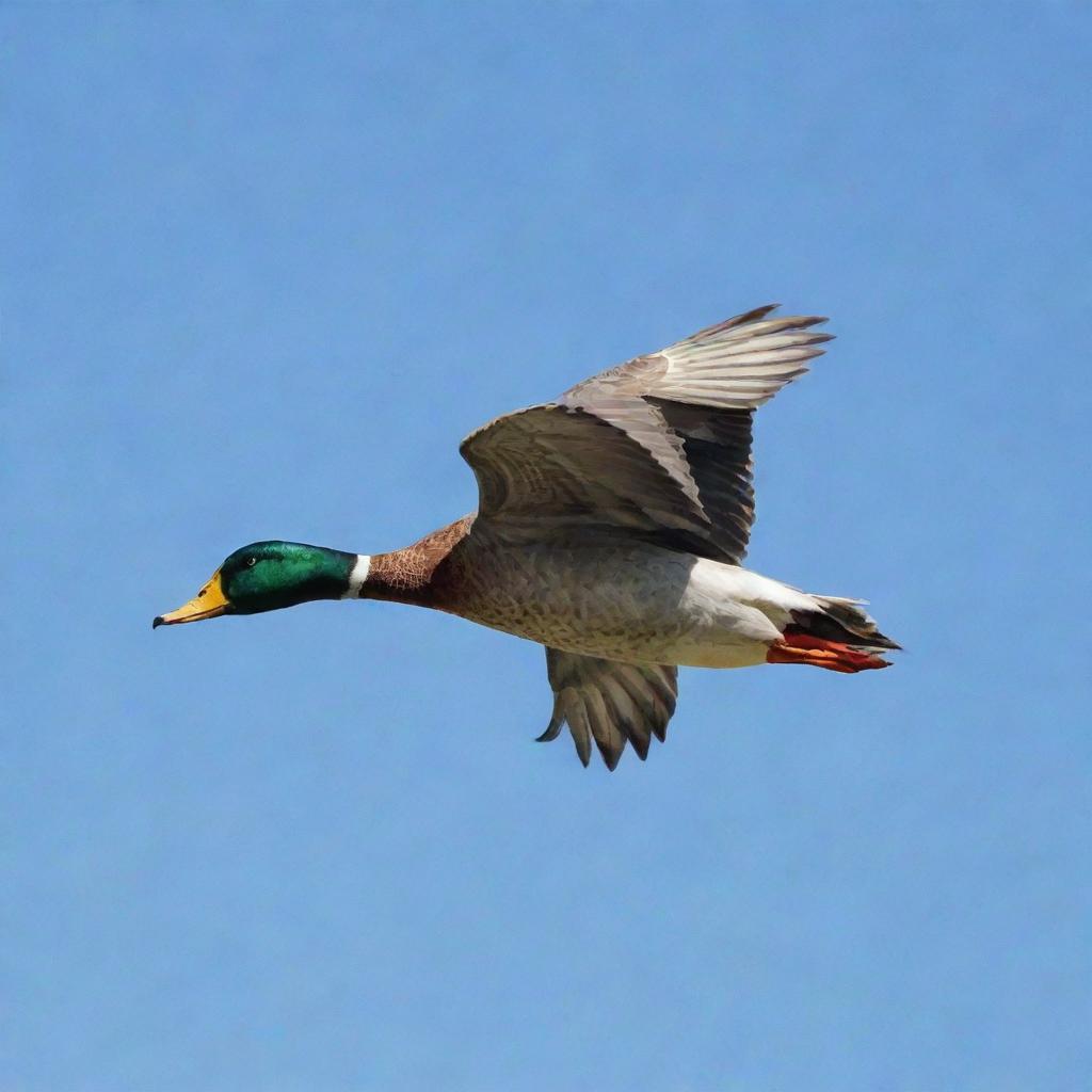 A graceful duck soaring in the clear sky