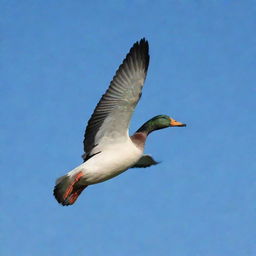 A graceful duck soaring in the clear sky