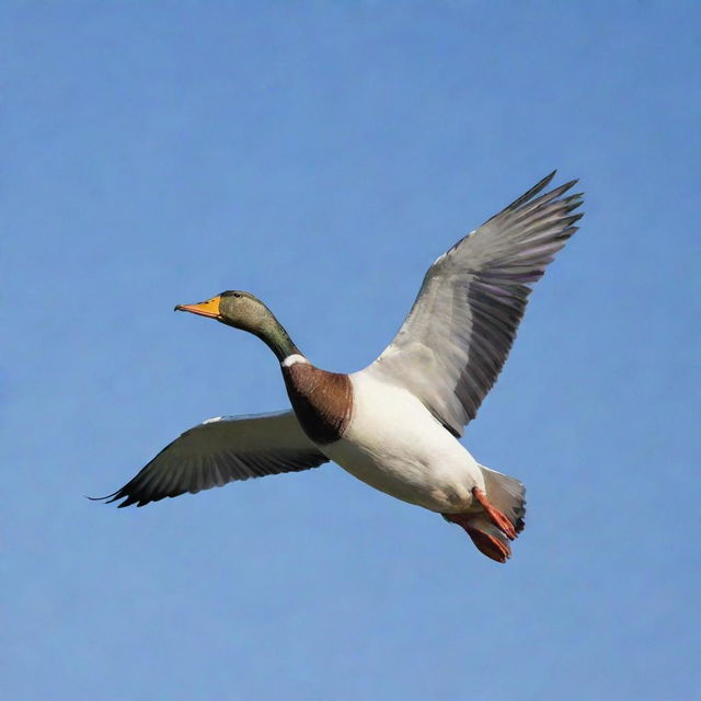 A graceful duck soaring in the clear sky