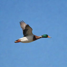 A graceful duck soaring in the clear sky