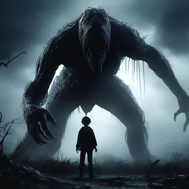 The trustworthy protagonist bravely faced the terrifying monster in the horror movie.