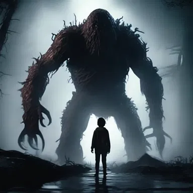 The trustworthy protagonist bravely faced the terrifying monster in the horror movie.