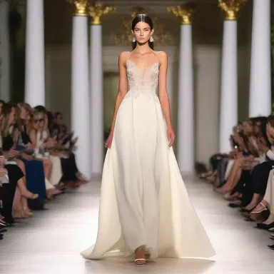 The flowing, elegant dress exuded a sense of serenity and tranquility as the model glided down the runway.