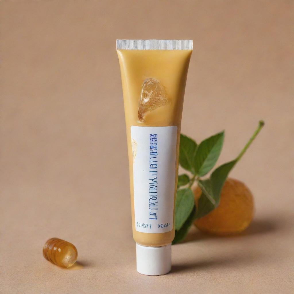 An anti-hemorrhoidal ointment called 'Hemorrolyse' made of honey and essential plant oils, packaged in an aluminum tube