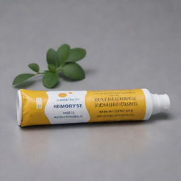 An anti-hemorrhoid ointment called Hemorrolyse made from essential plant oils and honey, packaged in an aluminum tube