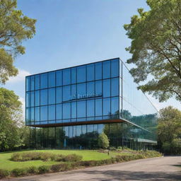 Stylish modern building with large glass windows and a big sign reading 'S.U IT INSTITUTE'. The building is surrounded by lush green trees under a bright blue sky.