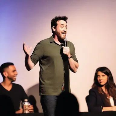 The comedian delivered the punchline realistically, causing the entire audience to burst into laughter.