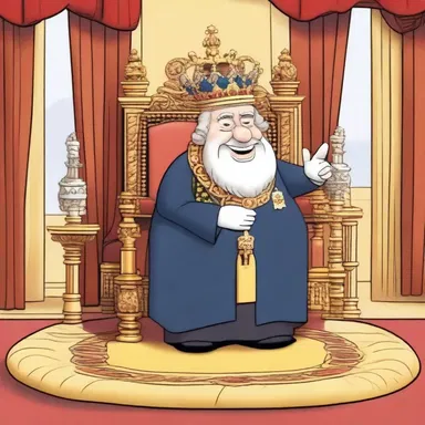 In the cartoon, the king announces his stepping down from the throne.