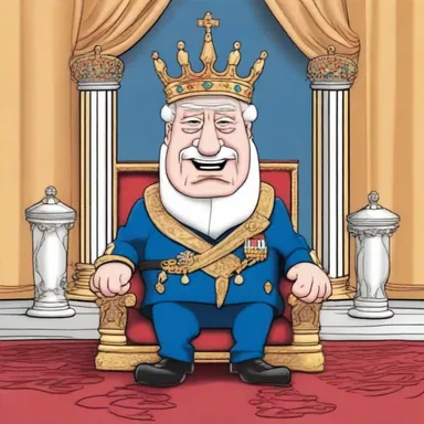 In the cartoon, the king announces his stepping down from the throne.