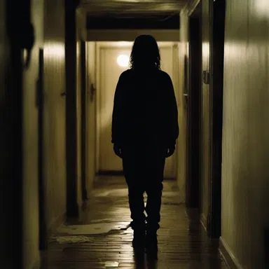 The protagonist's stepping down into the basement added suspense to the horror movie.