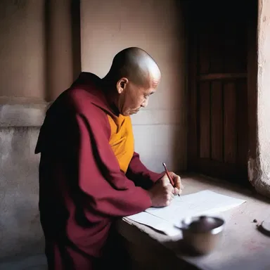 Every morning, before starting the day's work, the monk would fill out his timecard in the monastery.