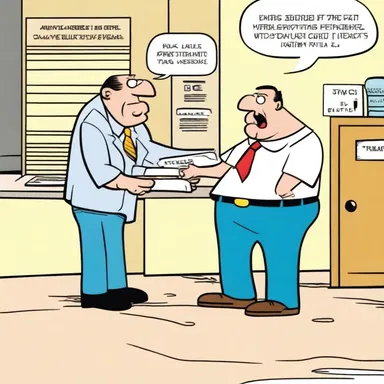 In the comic strip, the lazy character always forgets to punch in his timecard and gets in trouble with his boss.