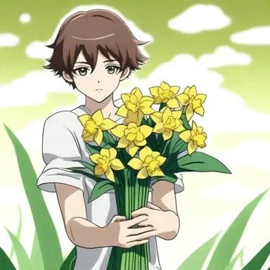 In the anime series, the protagonist receives a bouquet of narcissus flowers as a symbol of new beginnings.